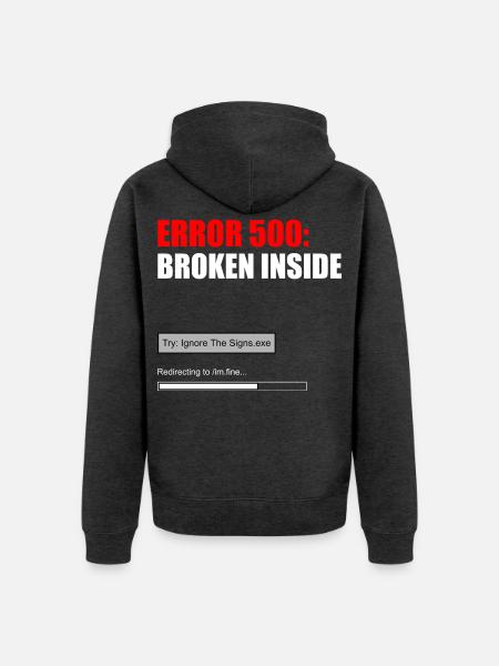 FEHLER 500 — INNEN GEBROCHEN - Unisex Premium Bio Zip Hoodie - Anthrazit meliert