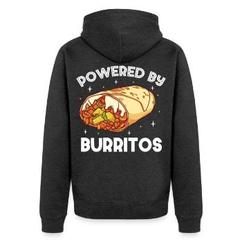Powered by Burritos - Unisex Premium Bio Zip Hoodie - Anthrazit meliert - Hinten - Nico (187cm)