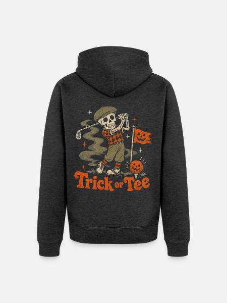 Halloween Golf Skelett Golfer Retro - Unisex Premium Bio Zip Hoodie - Anthrazit meliert