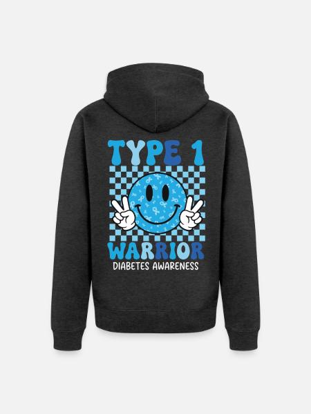 Typ-1-Krieger – Typ-1-Diabetes-Bewusstsein T1D - Unisex Premium Bio Zip Hoodie - Anthrazit meliert