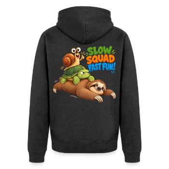 Slow Squad Fast Fun - Funny Slow Animals - Unisex Premium Bio Zip Hoodie - Anthrazit meliert - Hinten - Nico (187cm)
