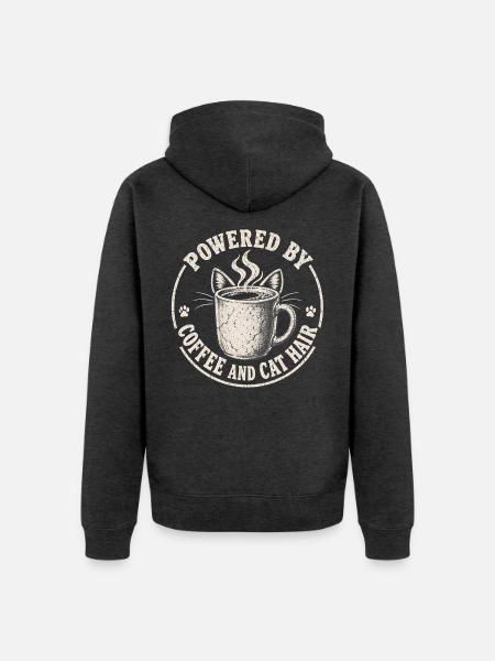 Angetrieben von Kaffee und Katzenhaaren - Unisex Premium Bio Zip Hoodie - Anthrazit meliert