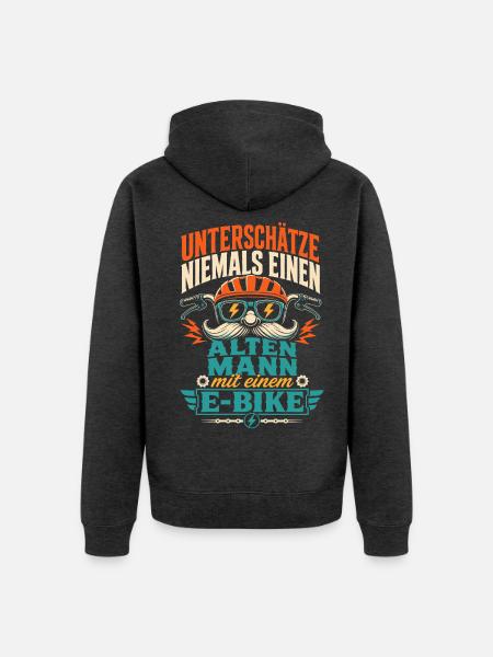E-Bike Spruch alter Mann Geschenk - Unisex Premium Bio Zip Hoodie - Anthrazit meliert