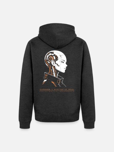 Project Chronos Cyberpunk Androidin - Unisex Premium Bio Zip Hoodie - Anthrazit meliert
