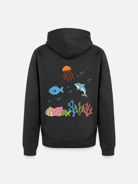 Qualle Unterwasser Kinder Fisch Delfin - Unisex Premium Bio Zip Hoodie - Anthrazit meliert