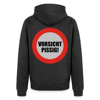 Vorsicht pissig - Unisex Premium Bio Zip Hoodie - Anthrazit meliert - Hinten - Nico (187cm)
