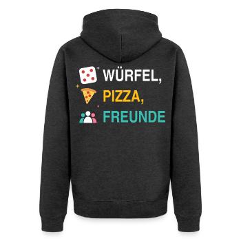 Würfel, Pizza, Freunde – Spieleabend Motiv - Unisex Premium Bio Zip Hoodie - Anthrazit meliert - Hinten - Nico (187cm)