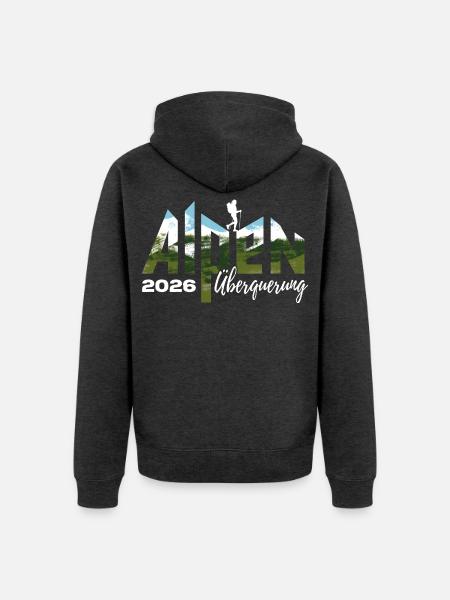 Alpen Überquerung 2026 - Wandern - Unisex Premium Bio Zip Hoodie - Anthrazit meliert