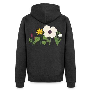 Blumen · Natur · Mohn - Unisex Premium Bio Zip Hoodie - Anthrazit meliert - Hinten - Nico (187cm)