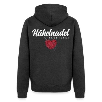 Häkelnadel Flüsterer - Unisex Premium Bio Zip Hoodie - Anthrazit meliert - Hinten - Nico (187cm)