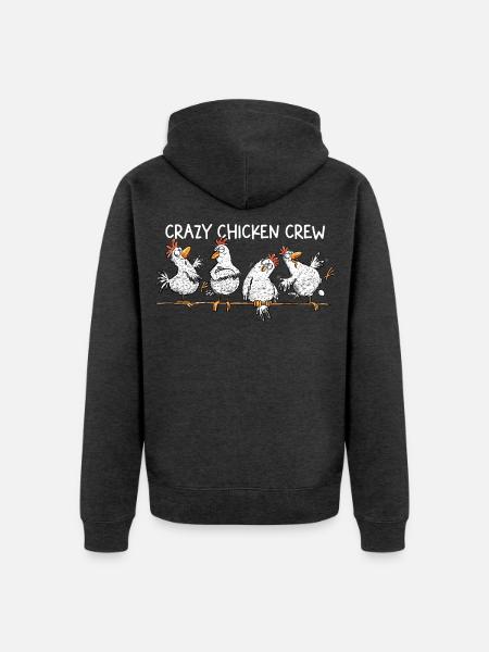 Crazy Chicken Crew Huhn Hühner Spruch - Unisex Premium Bio Zip Hoodie - Anthrazit meliert
