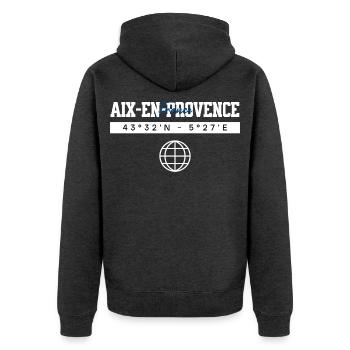 Aix-en-Provence Frankreich Koordinaten Reise - Unisex Premium Bio Zip Hoodie - Anthrazit meliert - Hinten - Nico (187cm)