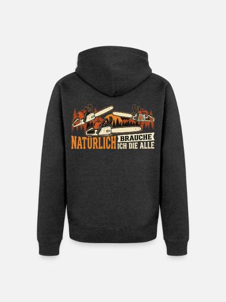 Kettensägen-Ästhetik im Wald - Unisex Premium Bio Zip Hoodie - Anthrazit meliert