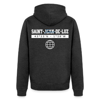 Saint-Jean-de-Luz Frankreich Koordinaten Souvenir - Unisex Premium Bio Zip Hoodie - Anthrazit meliert - Hinten - Nico (187cm)