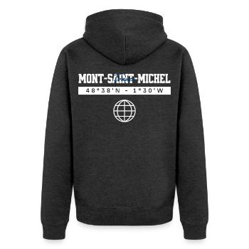 Mont-Saint-Michel Frankreich Koordinaten Souvenir - Unisex Premium Bio Zip Hoodie - Anthrazit meliert - Hinten - Nico (187cm)