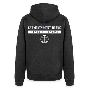 Chamonix-Mont-Blanc Frankreich Koordinaten - Unisex Premium Bio Zip Hoodie - Anthrazit meliert - Hinten - Nico (187cm)