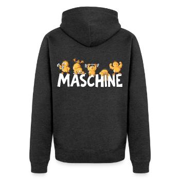 Maschine Küken Workout Fitness Kraftsport Humor - Unisex Premium Bio Zip Hoodie - Anthrazit meliert - Hinten - Nico (187cm)