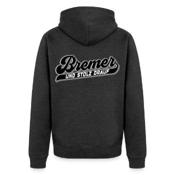 Bremer und Stolz drauf | Farben änderbar - Unisex Premium Bio Zip Hoodie - Anthrazit meliert - Hinten - Nico (187cm)