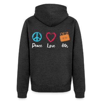 Peace Love 80s - Unisex Premium Organic Zip Hoodie - heather anthracite - Back - Nico (187cm)