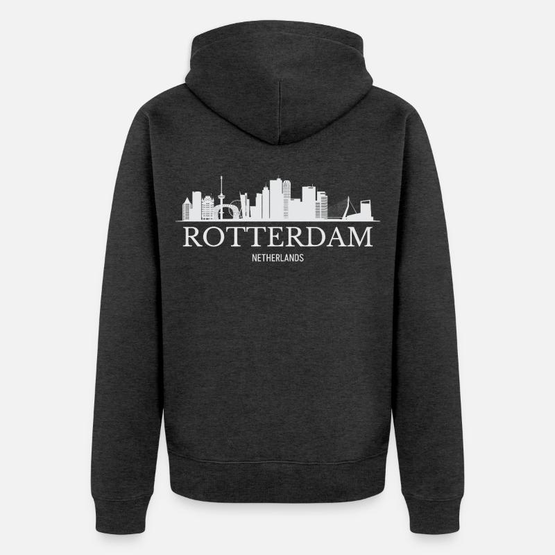 Rotterdam Skyline, Rotterdam Pays-Bas - Veste à capuche bio Premium Unisexe - anthracite chiné