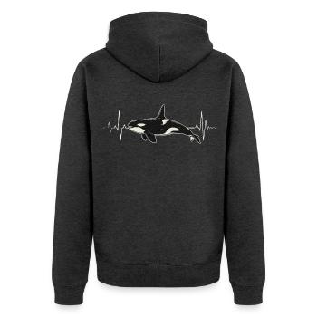 Orca Herzschlag EKG Schwertwal Meerestier Wal - Unisex Premium Bio Zip Hoodie - Anthrazit meliert - Hinten - Nico (187cm)