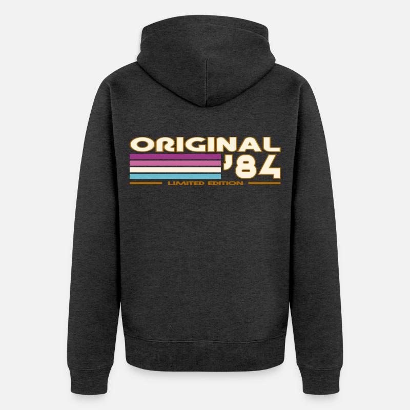 Originale 84 Pastellstreifen - Unisex Premium Bio Zip Hoodie - Anthrazit meliert