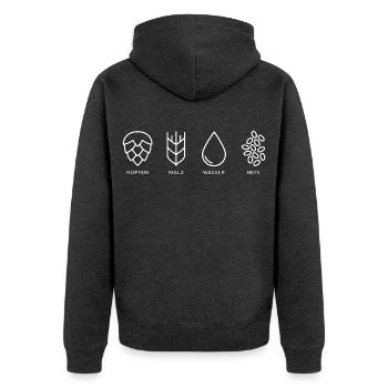 Hopfen, Malz, Wasser, Hefe - Unisex Premium Bio Zip Hoodie - Anthrazit meliert - Hinten - Nico (187cm)