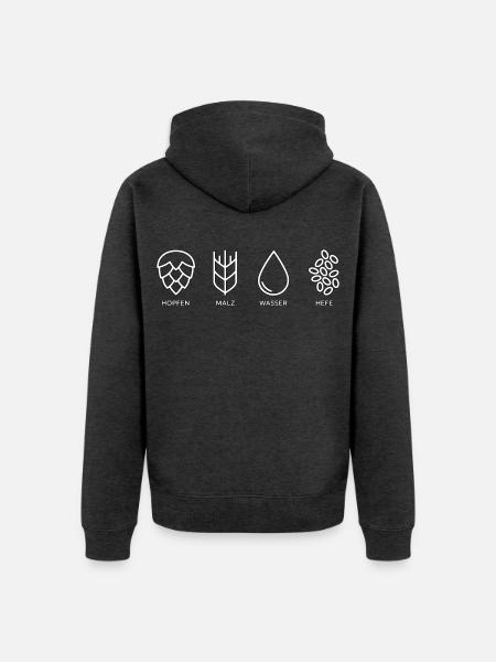 Hopfen, Malz, Wasser, Hefe - Unisex Premium Bio Zip Hoodie - Anthrazit meliert