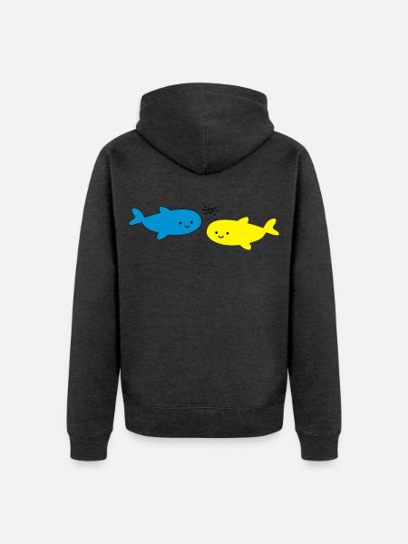 Fröhliche Fische Blau Gelb - Unisex Premium Bio Zip Hoodie - Anthrazit meliert