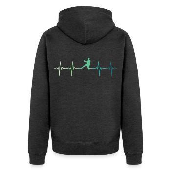 Handball, Herzschlag, Handball - Unisex Premium Bio Zip Hoodie - Anthrazit meliert - Hinten - Nico (187cm)