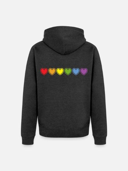 Regebogen Herzen für Gay Pride - Unisex Premium Bio Zip Hoodie - Anthrazit meliert