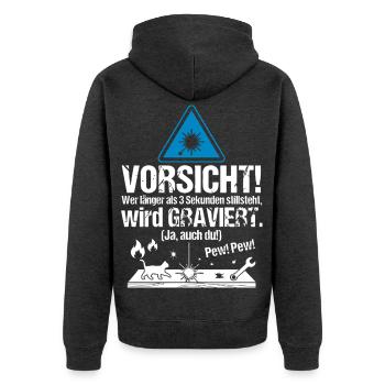 Laser_Cutter_Engraving_Shirt_Geschenk - Unisex Premium Bio Zip Hoodie - Anthrazit meliert - Hinten - Nico (187cm)