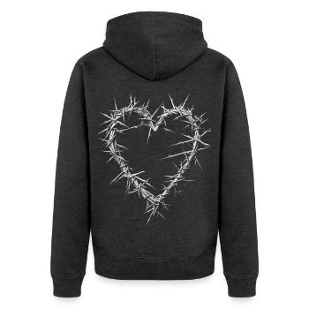 Stacheldraht Herz Barbwire Gothic Grunge Aesthetik - Unisex Premium Bio Zip Hoodie - Anthrazit meliert - Hinten - Nico (187cm)