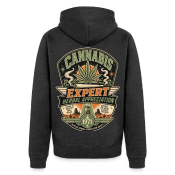 CANNABIS EXPERT - Unisex Premium Bio Zip Hoodie - Anthrazit meliert - Hinten - Nico (187cm)