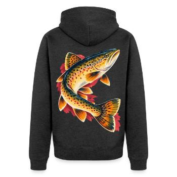 Bachforelle Angeln Forelle Angler - Unisex Premium Bio Zip Hoodie - Anthrazit meliert - Hinten - Nico (187cm)