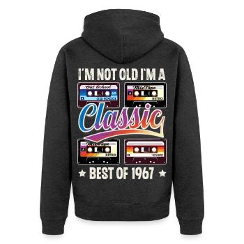1967 Année de naissance Anniversaire Cassette Vintage - Veste à capuche bio Premium Unisexe - anthracite chiné - Dos - Nico (187cm)