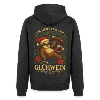 Glühwein Faultier T-Shirt Lustiges Weihnachtsmotiv - Unisex Premium Bio Zip Hoodie - Anthrazit meliert - Hinten - Nico (187cm)
