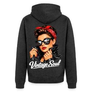 Vintage Soul – Cool Rockabilly Pin-Up Design - Unisex Premium Organic Zip Hoodie - heather anthracite - Back - Nico (187cm)