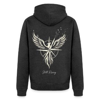 Still Rising Phoenix Compass  - Unisex Premium Bio Zip Hoodie - Anthrazit meliert - Hinten - Nico (187cm)
