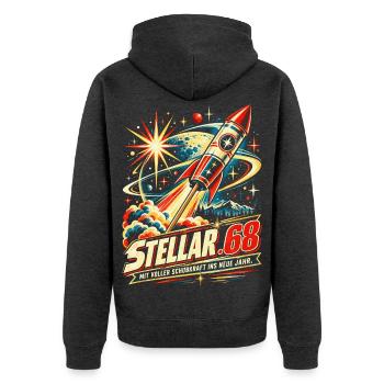 Feuerwerk Rakete Silvester - Unisex Premium Bio Zip Hoodie - Anthrazit meliert - Hinten - Nico (187cm)