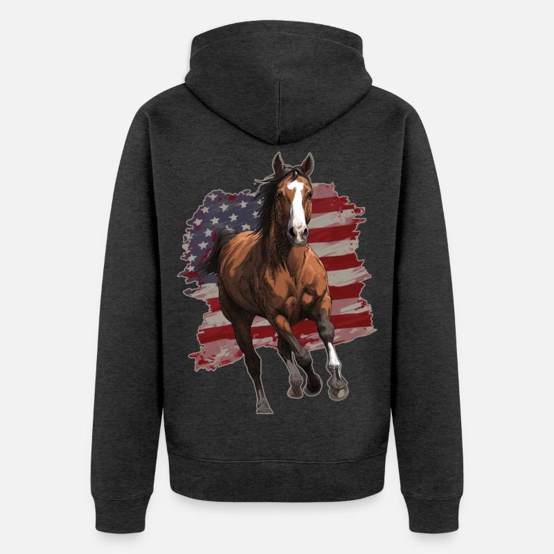Drapeau des États-Unis de cheval - Veste à capuche bio Premium Unisexe - anthracite chiné