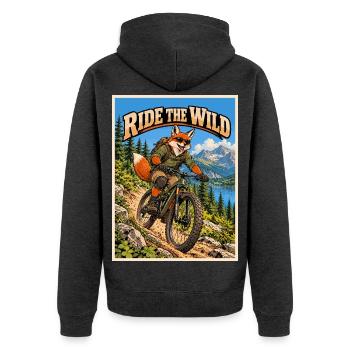 Fox ATV – Forest Adventure – Fahr durch die Wildnis - Unisex Premium Bio Zip Hoodie - Anthrazit meliert - Hinten - Nico (187cm)