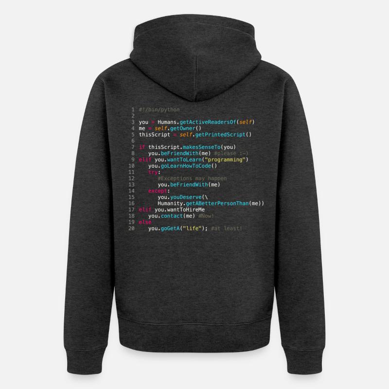 Sei mit Programmierern befreundet (in Python) - Unisex Premium Bio Zip Hoodie - Anthrazit meliert