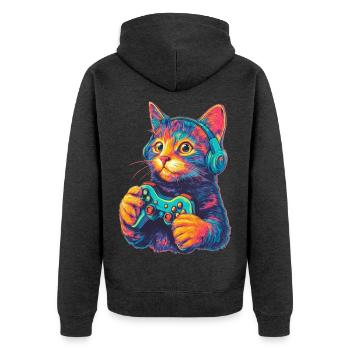 Joueur de chat drôle - Veste à capuche bio Premium Unisexe - anthracite chiné - Dos - Nico (187cm)