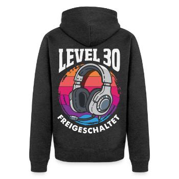 Level 30 Freigeschaltet Gamer - Unisex Premium Bio Zip Hoodie - Anthrazit meliert - Hinten - Nico (187cm)