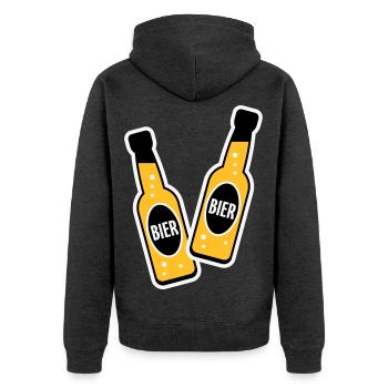 2 Bierflaschen Stoßen An (Bier Biertrinker NEG 3C) - Unisex Premium Bio Zip Hoodie - Anthrazit meliert - Hinten - Nico (187cm)