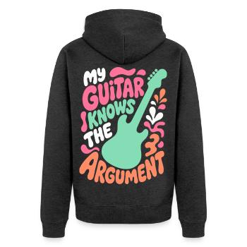 Gitarre kennt das Argument - Unisex Premium Bio Zip Hoodie - Anthrazit meliert - Hinten - Nico (187cm)