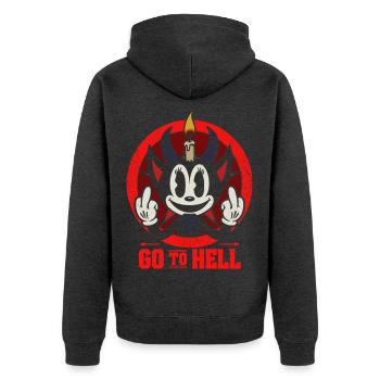Go to hell - Unisex Premium Bio Zip Hoodie - Anthrazit meliert - Hinten - Nico (187cm)