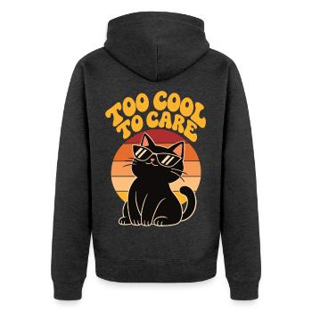 Too Cool To Care Retro Black Cat - Unisex Premium Bio Zip Hoodie - Anthrazit meliert - Hinten - Nico (187cm)