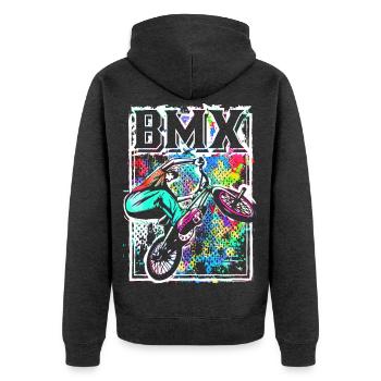 Retro Bmx Bike Rider - Freestyle Bmx Bike - Veste à capuche bio Premium Unisexe - anthracite chiné - Dos - Nico (187cm)